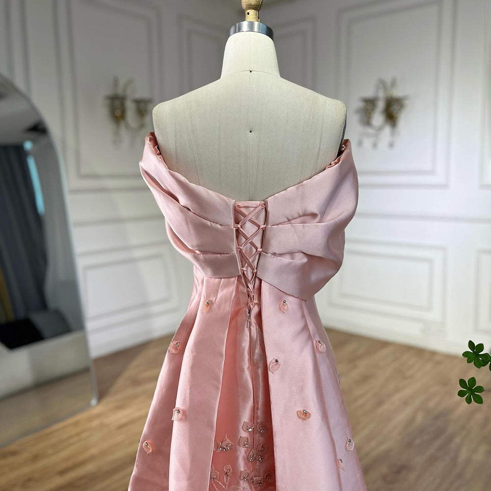 Luxury Peach Satin Mermaid Evening Dress with Appliques LA72483 - SERENE HILL