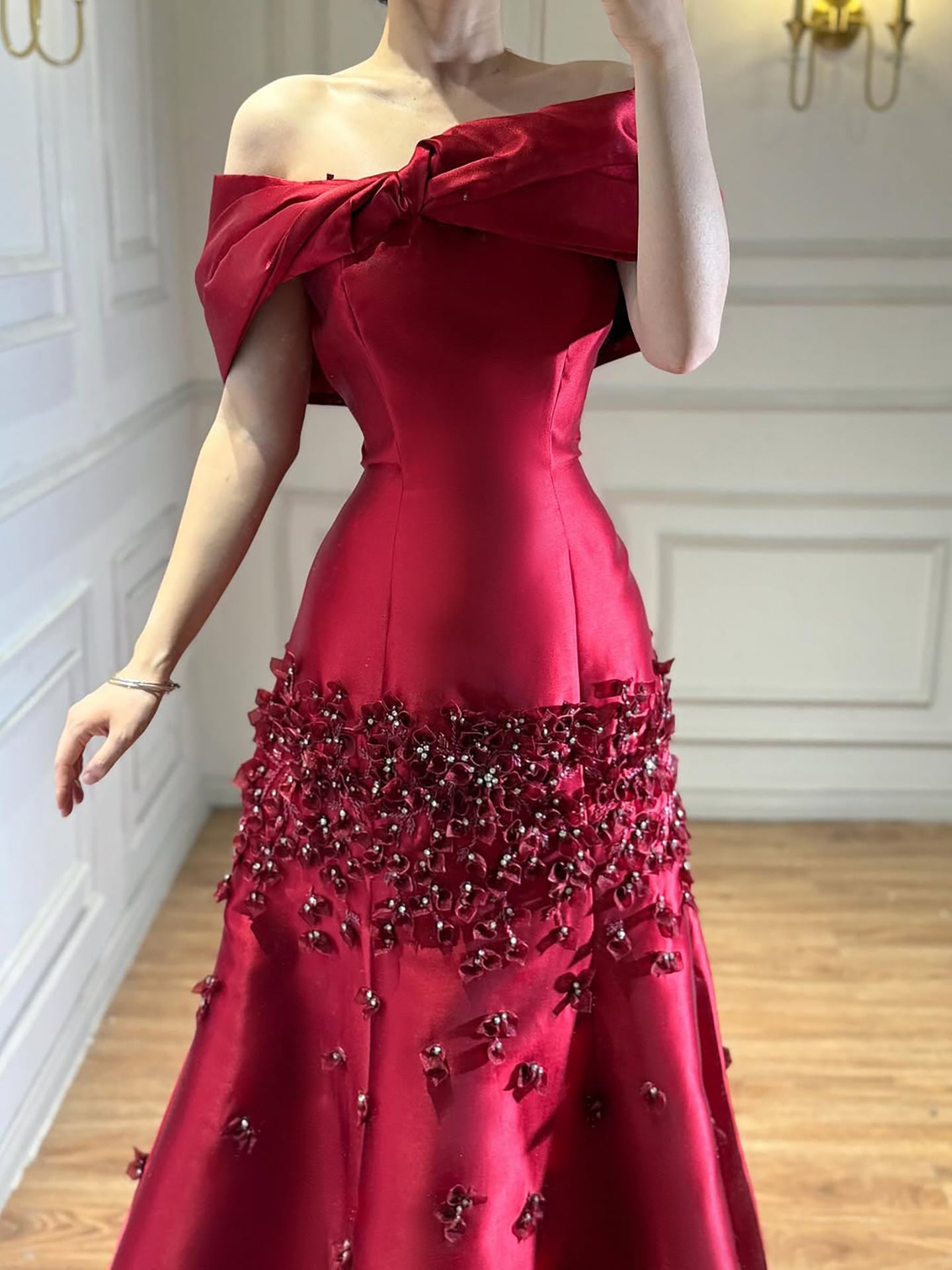 Luxury Peach Satin Mermaid Evening Dress with Appliques LA72483 - SERENE HILL