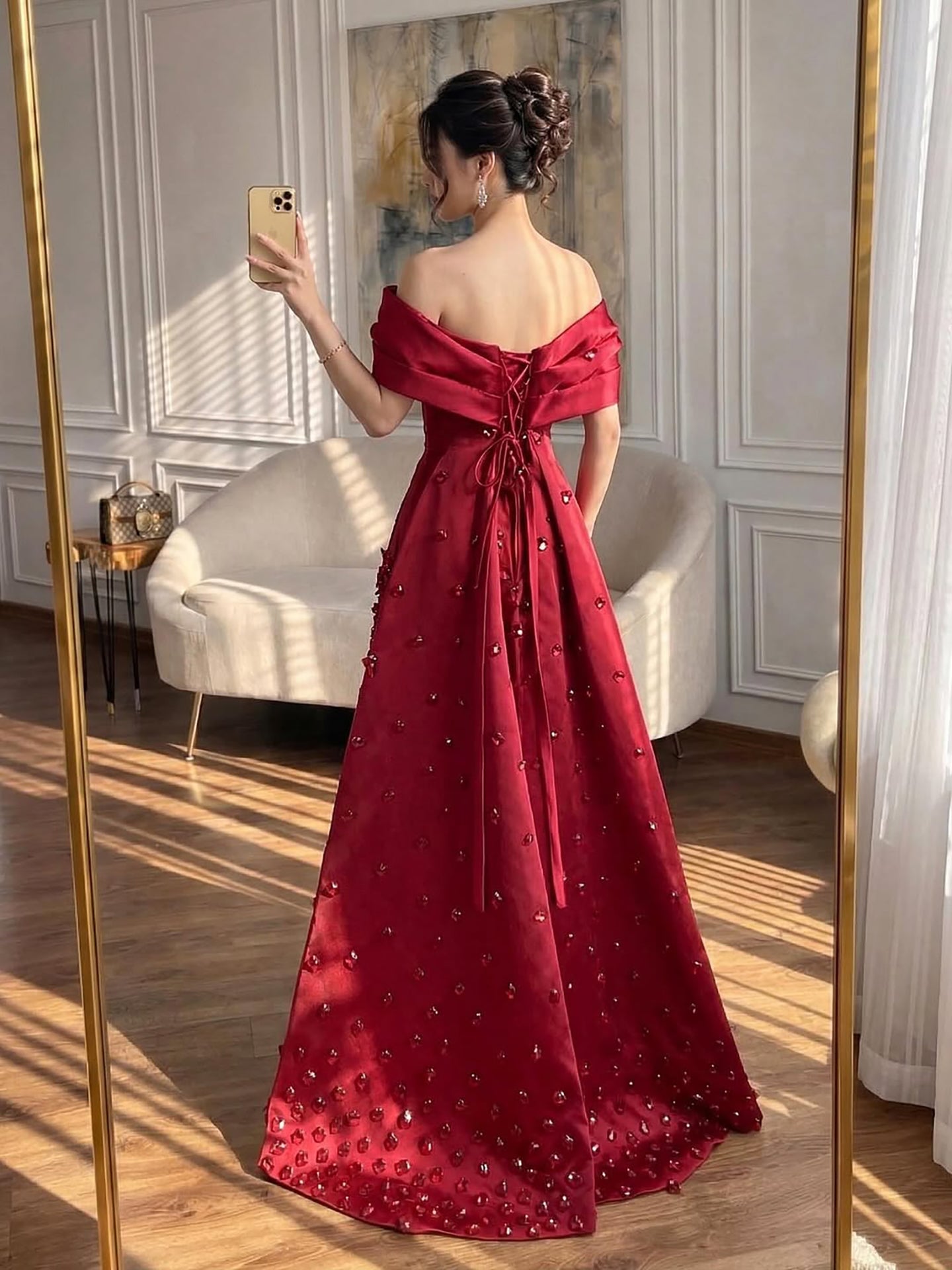 Luxury Peach Satin Mermaid Evening Dress with Appliques LA72483 - SERENE HILL