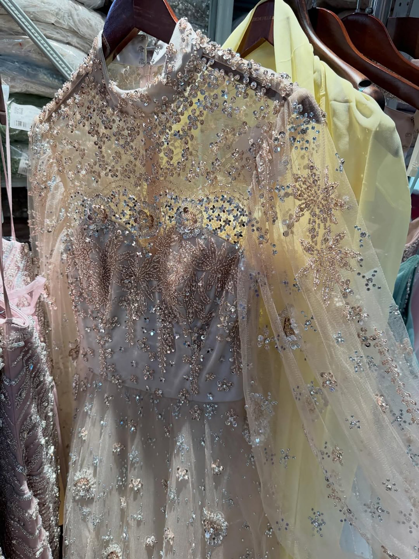 Elegant Champagne Evening Dress with Long Sleeves LA72594