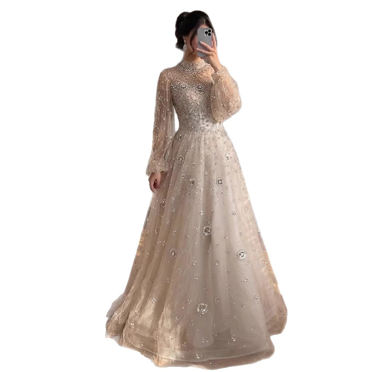 Elegant Champagne Evening Dress with Long Sleeves LA72594