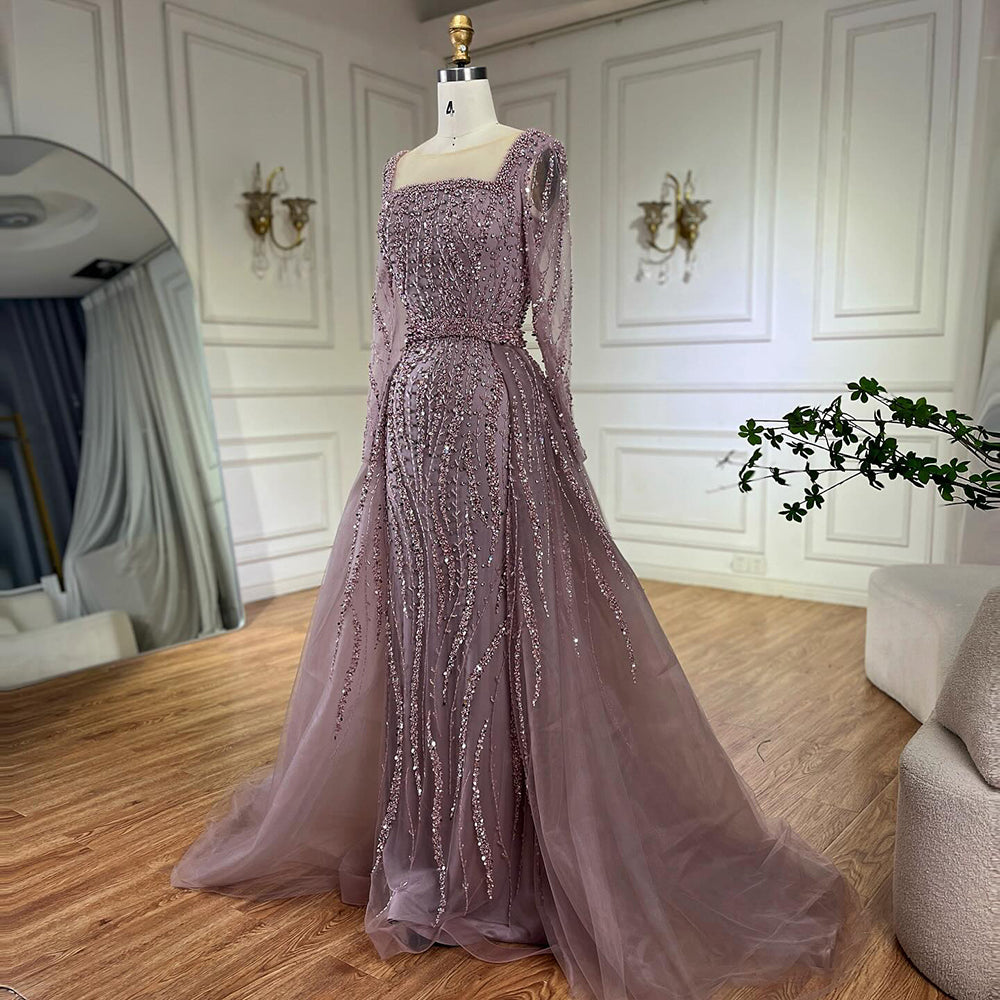 Modest Green Mermaid Evening Dress with Overskirt LA72710 - SERENE HILL
