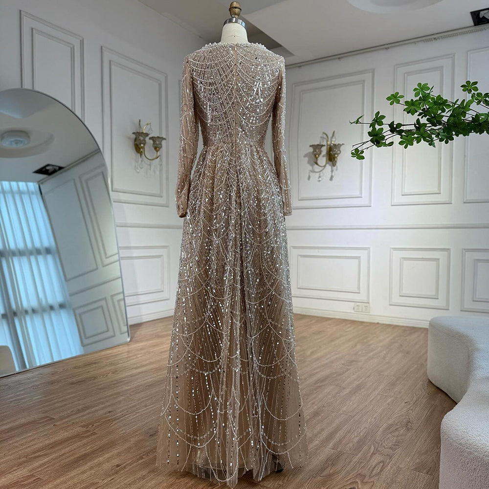 Luxury Olive Green Beaded A-Line Modest Evening Dress Plus Size LA72738B - SERENE HILL