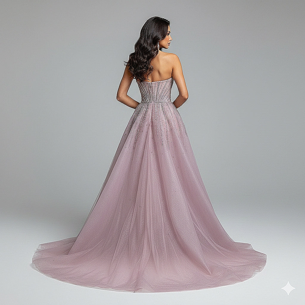 Luxury Dubai Nude Beaded Mermaid Evening Dress with Overskirt LA72811 - SERENE HILL