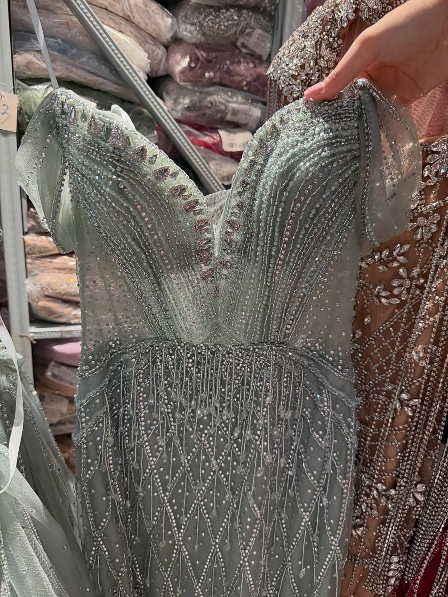 Luxury Nude Off Shoulder Beaded Tassel Evening Dress LA72854A SERENE HILL