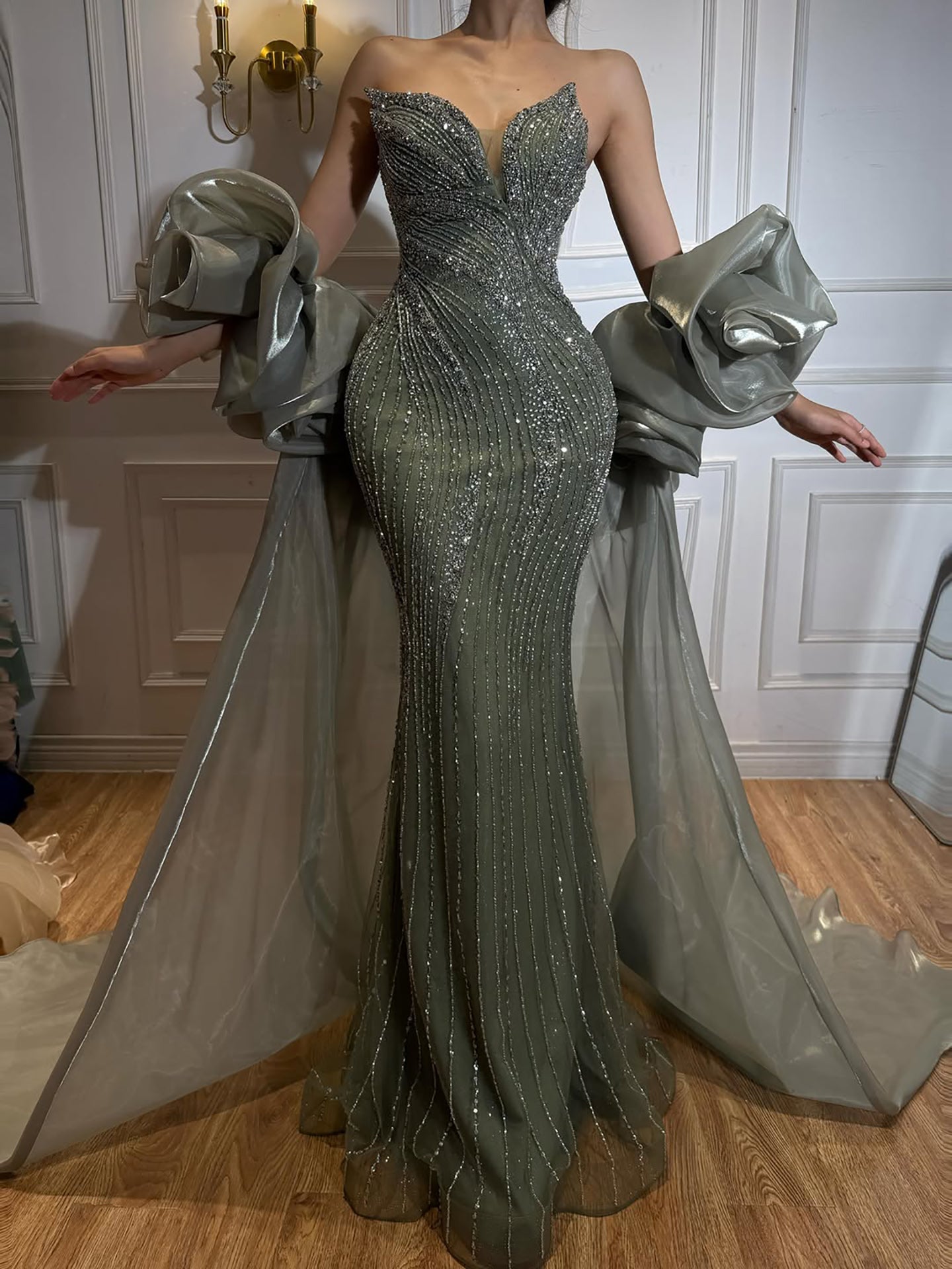 Luxury Designer Red Beaded Mermaid Evening Dress with Cape LA72896 SERENE HILL