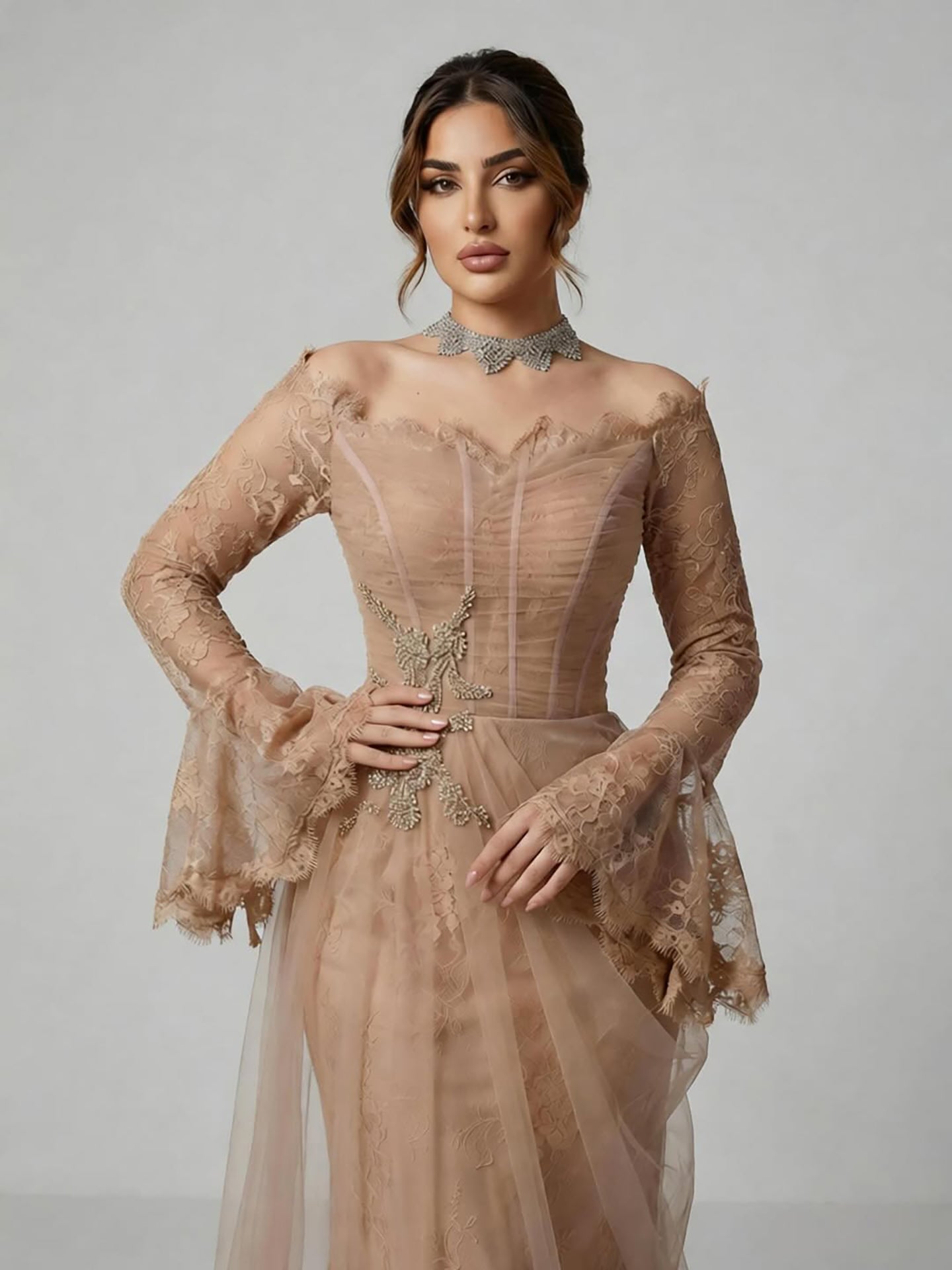 Luxury Light Pink Mermaid Lace Beaded Evening Dress LA72910 - SERENE HILL