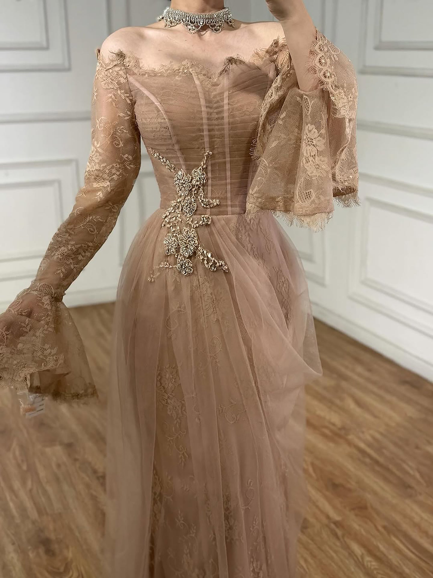 Luxury Light Pink Mermaid Lace Beaded Evening Dress LA72910 - SERENE HILL