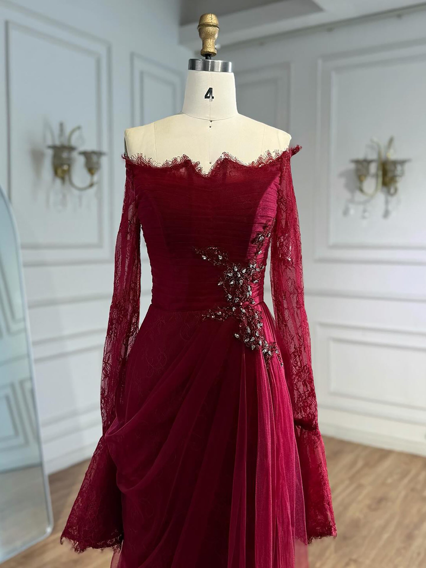 Luxury Light Pink Mermaid Lace Beaded Evening Dress LA72910 - SERENE HILL