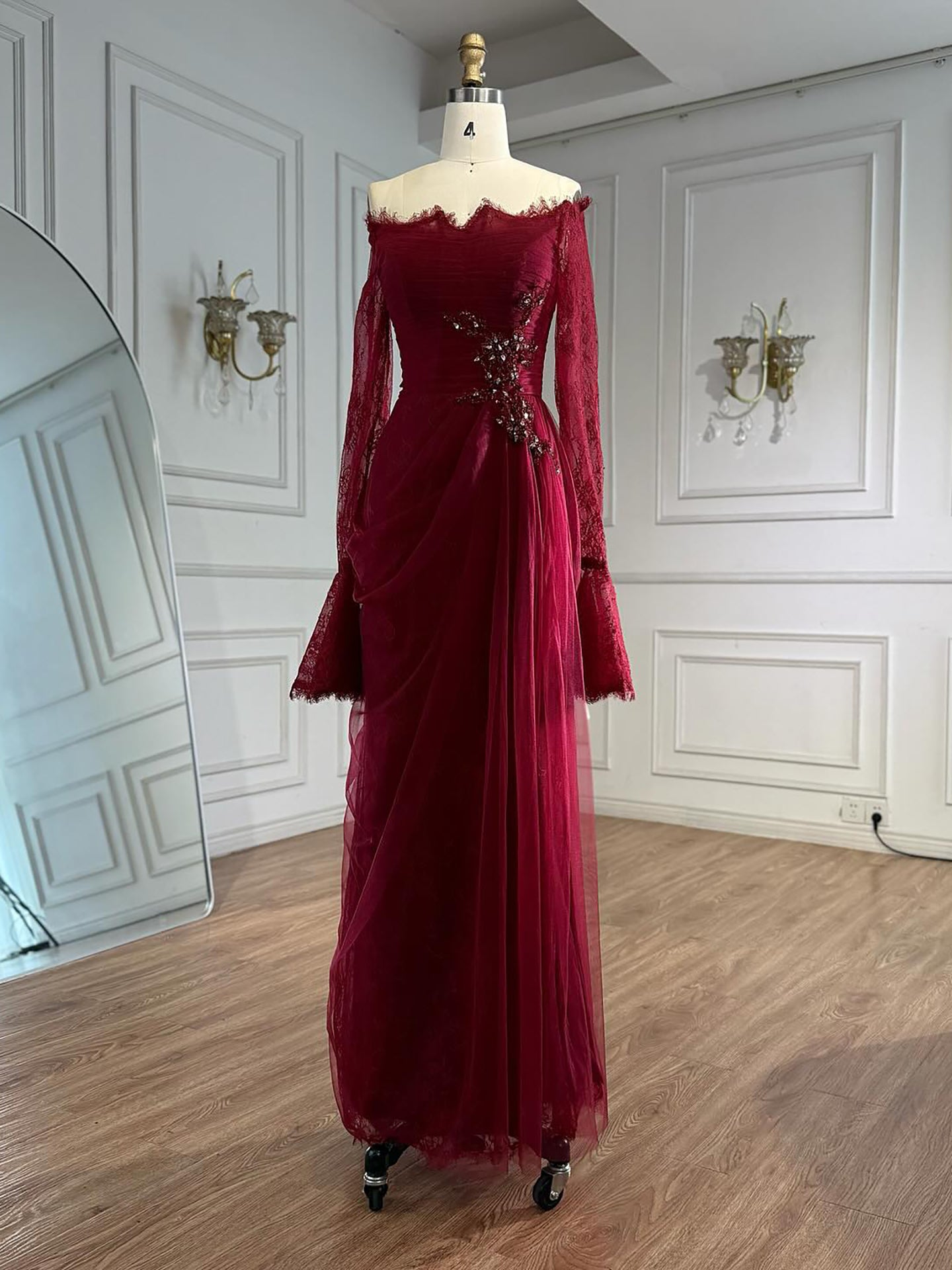 Luxury Light Pink Mermaid Lace Beaded Evening Dress LA72910 - SERENE HILL