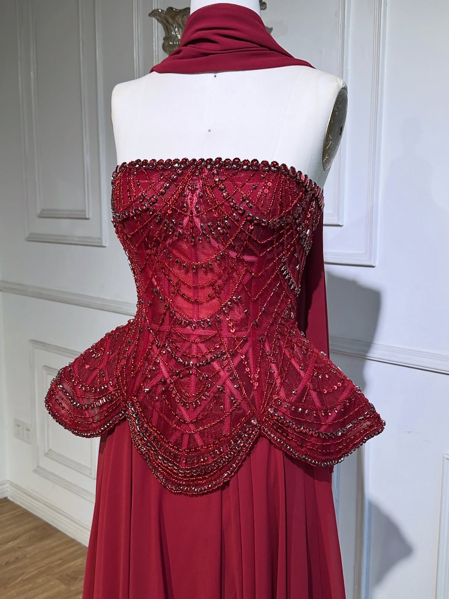 Luxury Designer Nude Beaded Chiffon Evening Dress LA72915