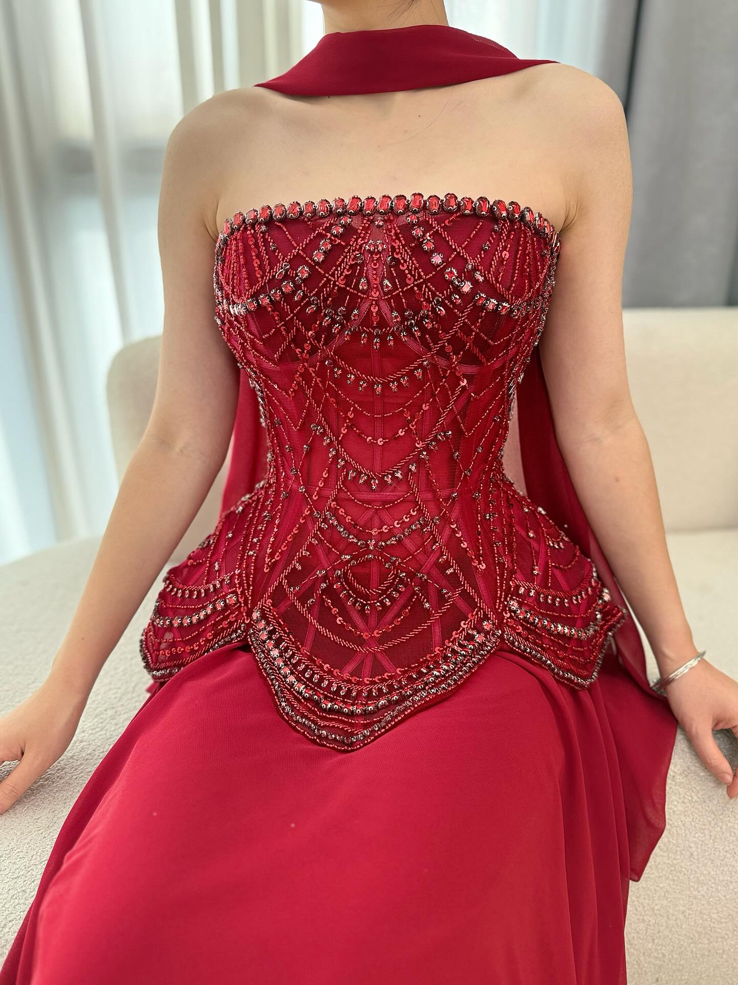 Luxury Designer Nude Beaded Chiffon Evening Dress LA72915 - SERENE HILL