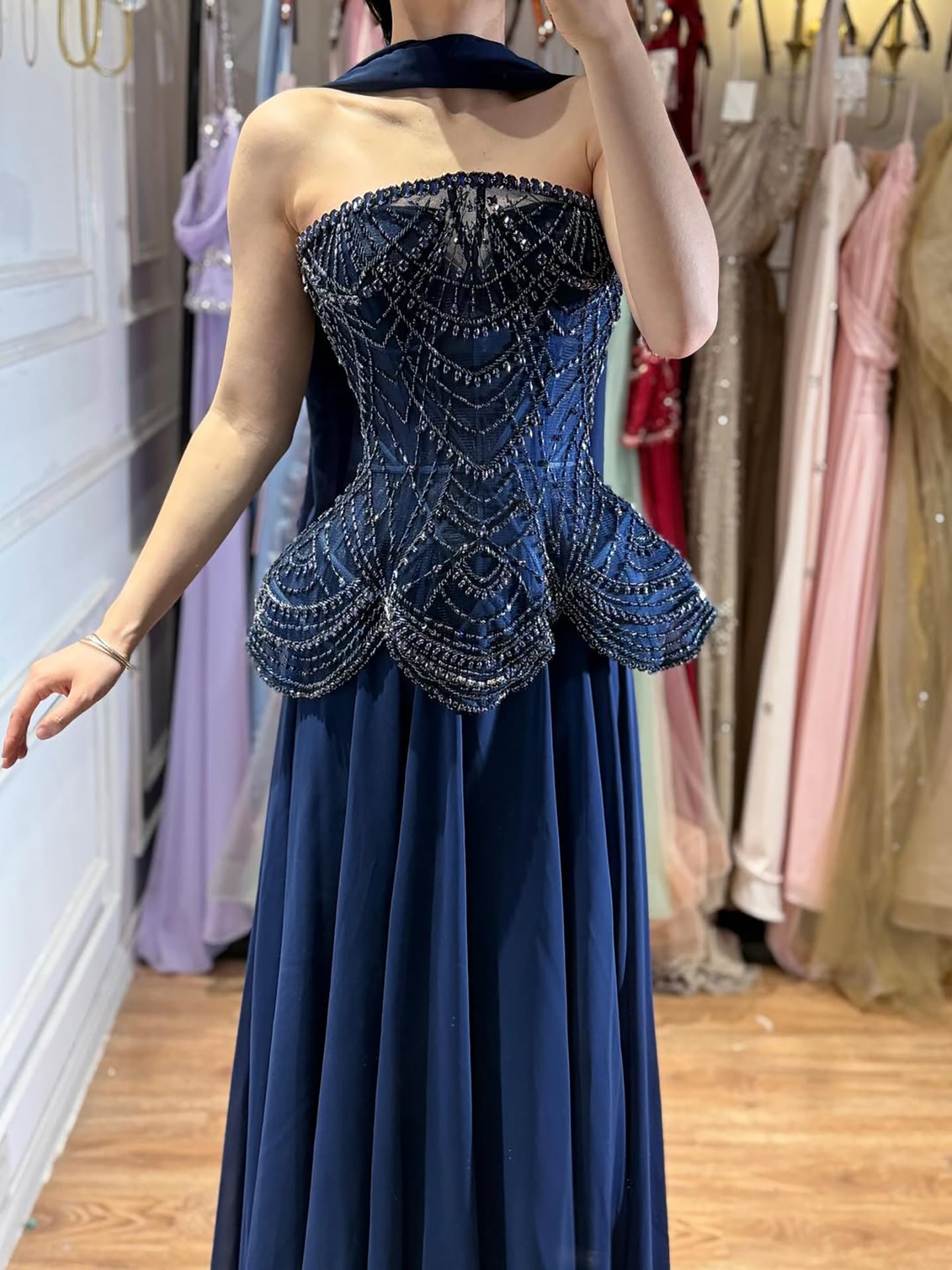 Luxury Designer Nude Beaded Chiffon Evening Dress LA72915 - SERENE HILL