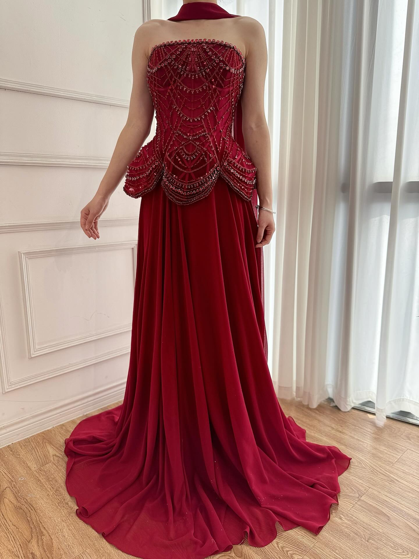 Luxury Designer Nude Beaded Chiffon Evening Dress LA72915 - SERENE HILL