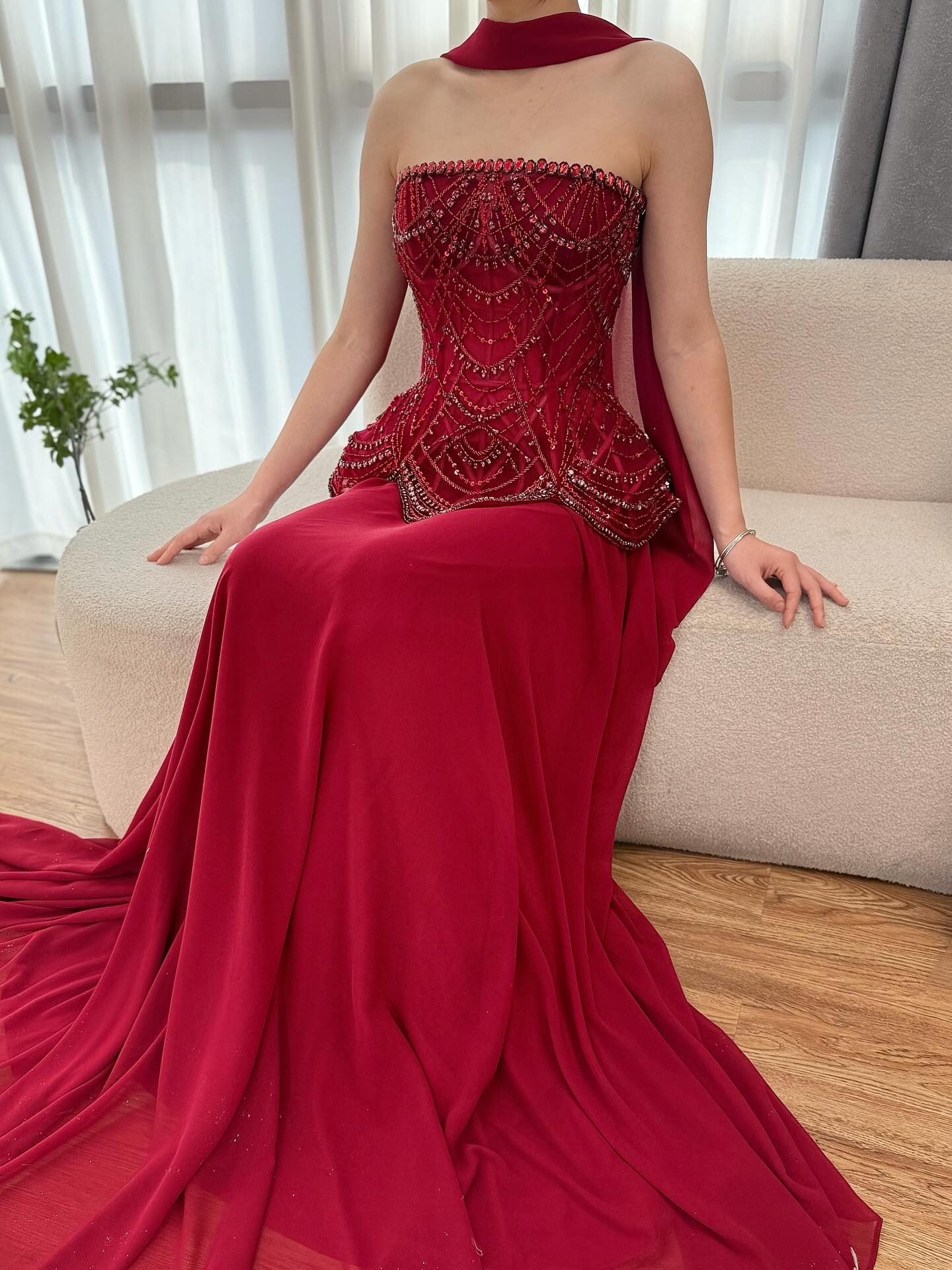 Luxury Designer Nude Beaded Chiffon Evening Dress LA72915 - SERENE HILL