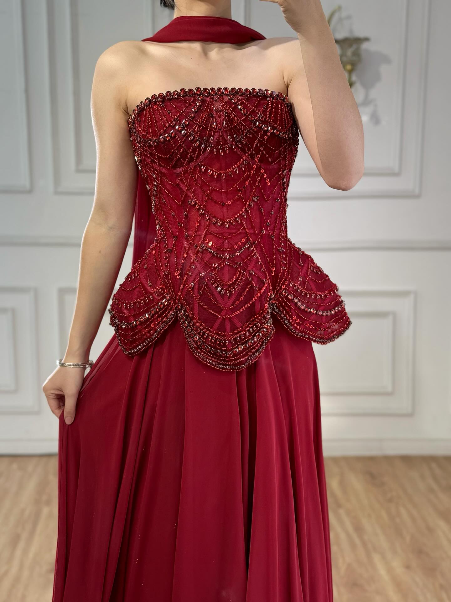 Luxury Designer Nude Beaded Chiffon Evening Dress LA72915 - SERENE HILL