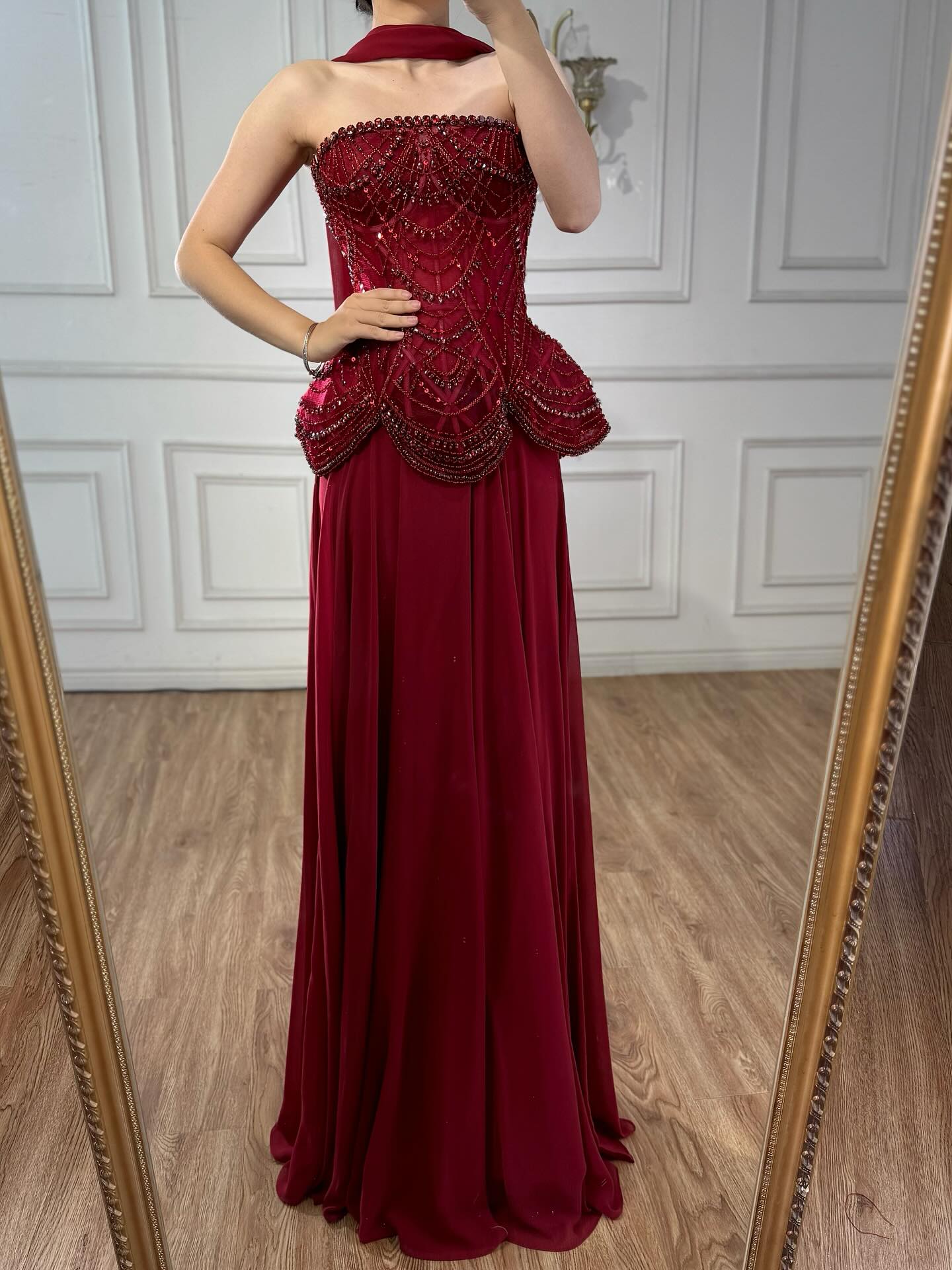 Luxury Designer Nude Beaded Chiffon Evening Dress LA72915 - SERENE HILL