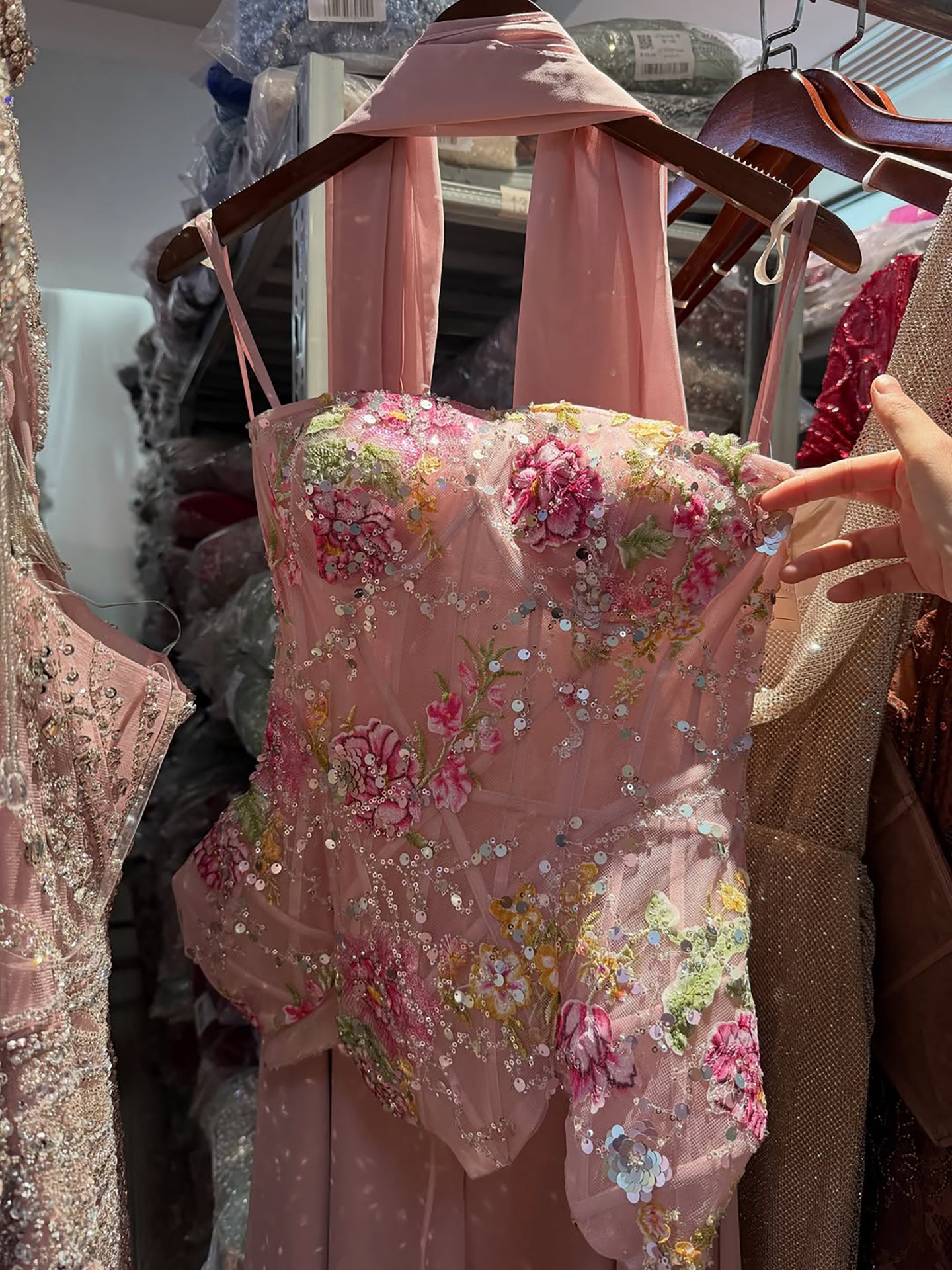 Luxury Pink Strapless Floral Beaded Peplum Evening Dress LA72915A SERENE HILL