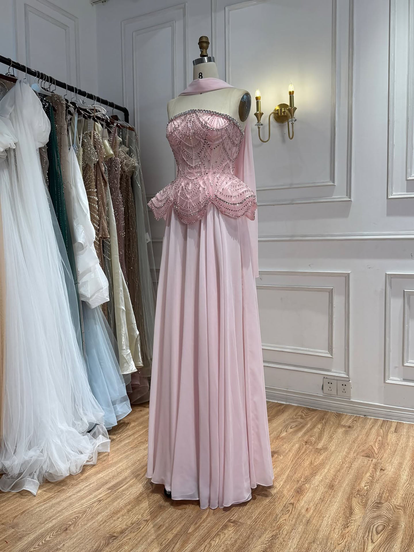 Luxury Designer Nude Beaded Chiffon Evening Dress LA72915 SERENE HILL