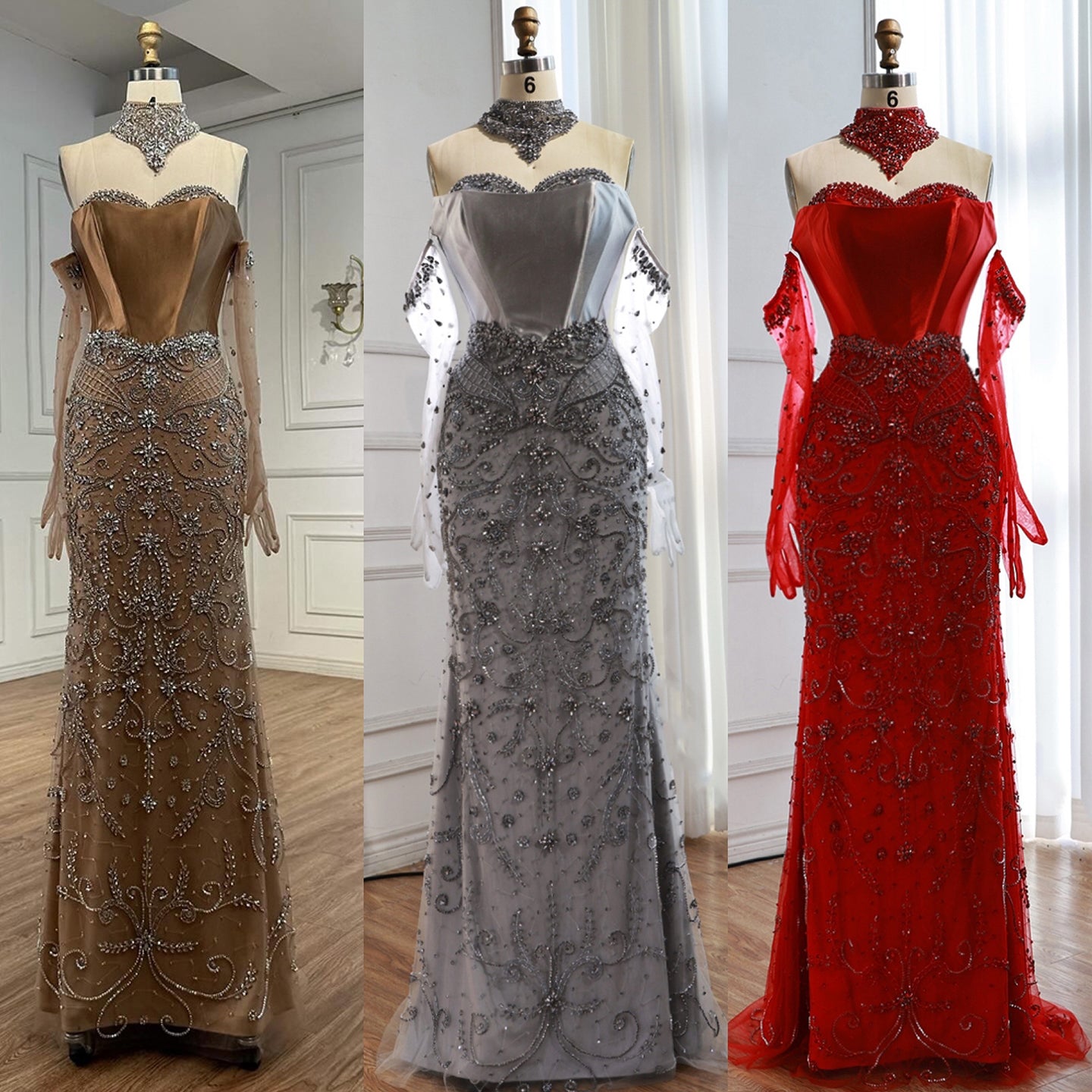 Luxury Beaded Evening Dress Sheer Long Gloves LA72929 - SERENE HILL