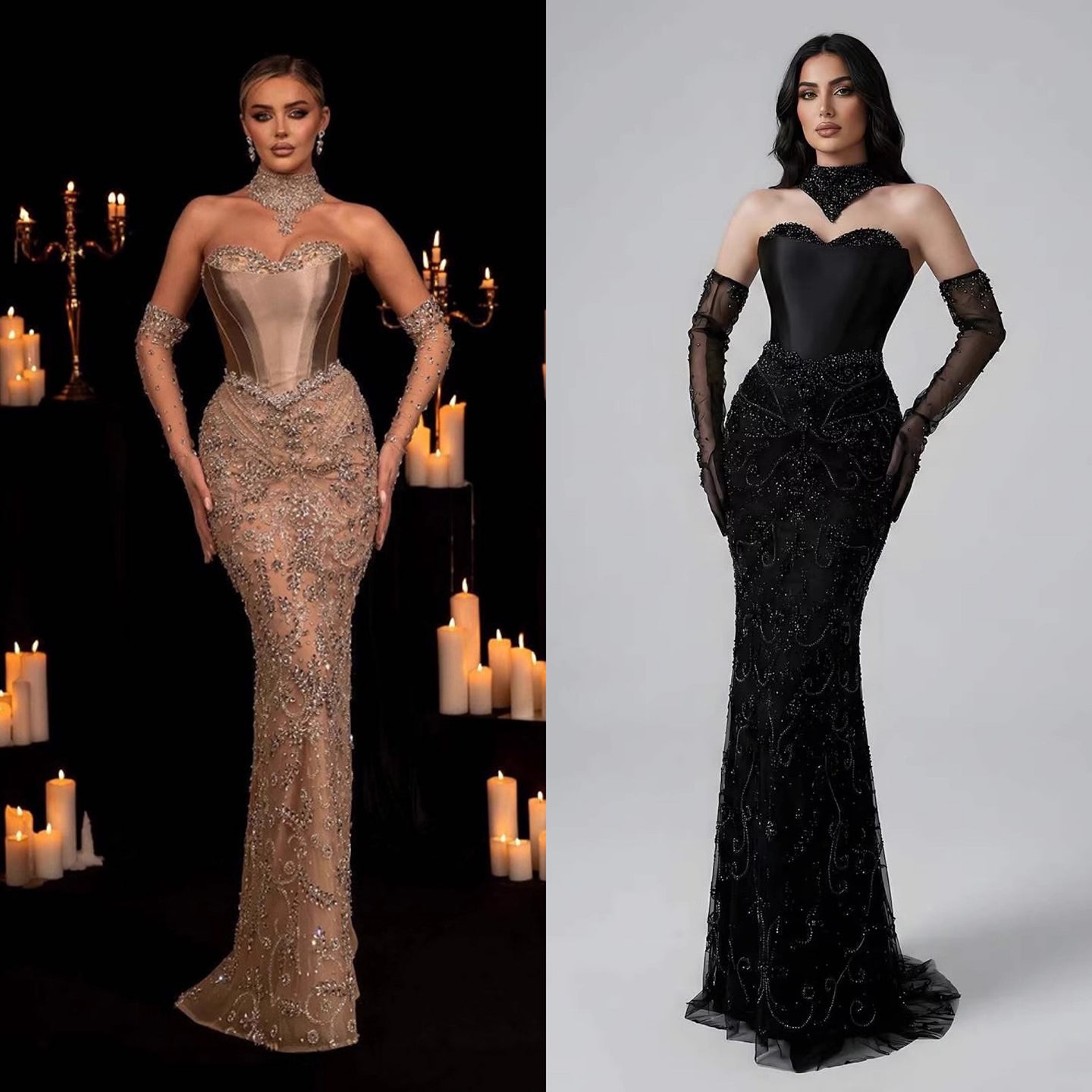 Luxury Beaded Evening Dress Sheer Long Gloves LA72929 - SERENE HILL
