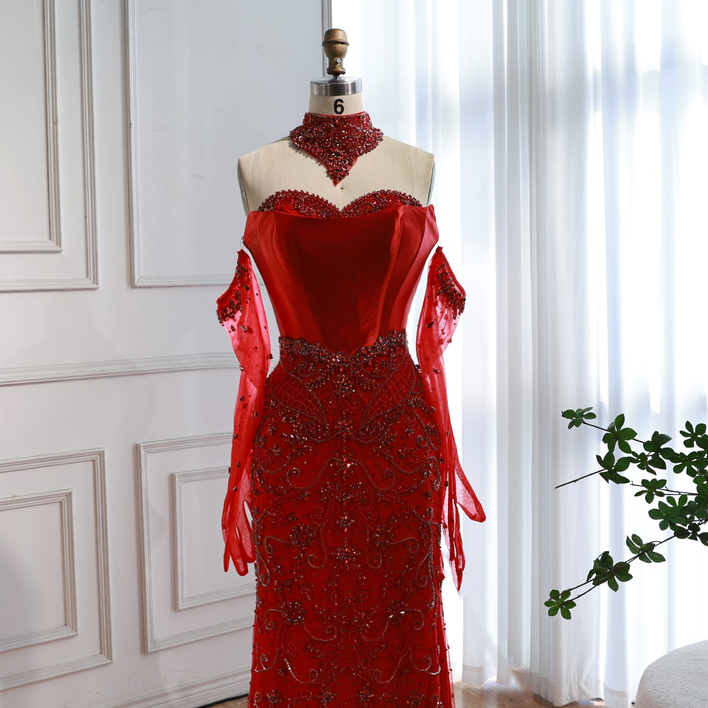 Luxury Beaded Evening Dress Sheer Long Gloves LA72929 - SERENE HILL