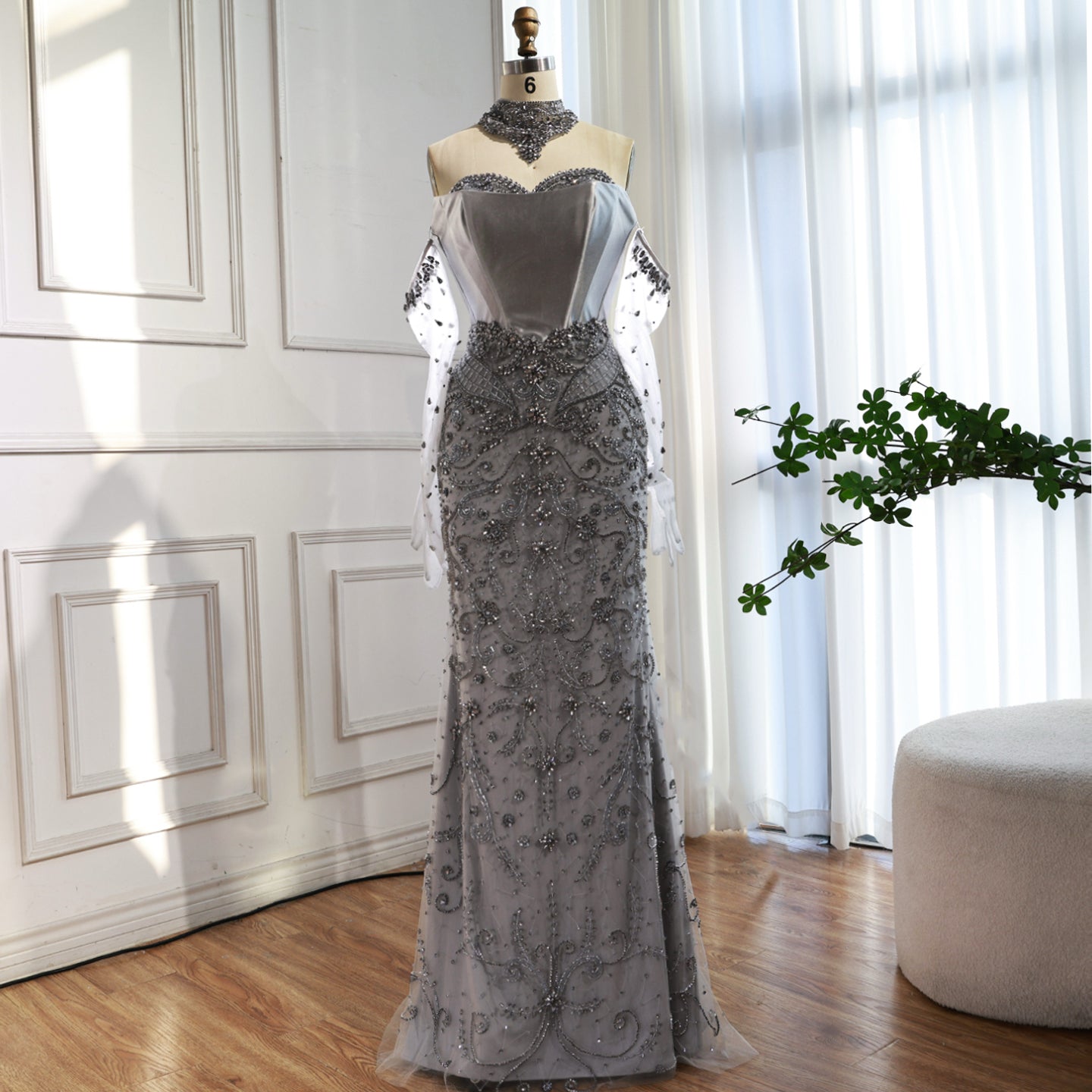 Luxury Beaded Evening Dress Sheer Long Gloves LA72929 - SERENE HILL