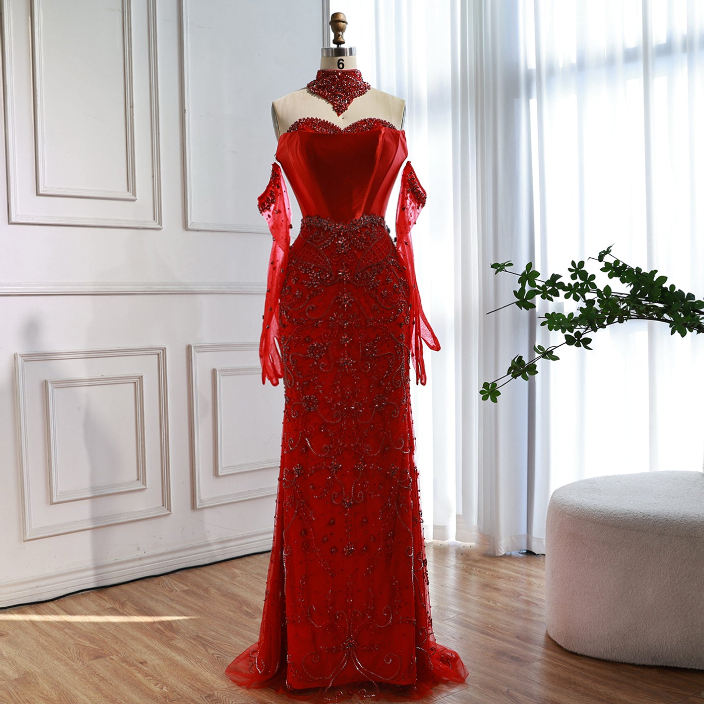 Luxury Beaded Evening Dress Sheer Long Gloves LA72929 - SERENE HILL