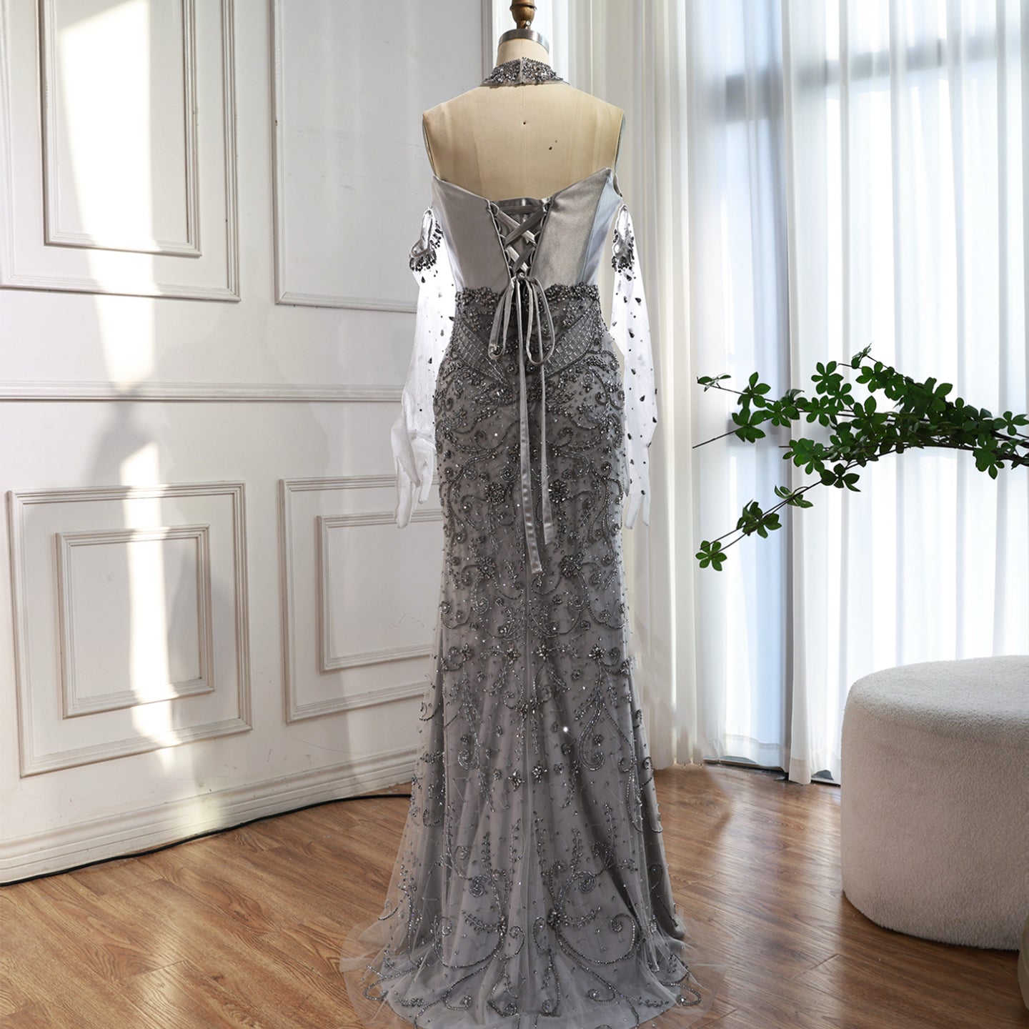 Luxury Beaded Evening Dress Sheer Long Gloves LA72929 - SERENE HILL