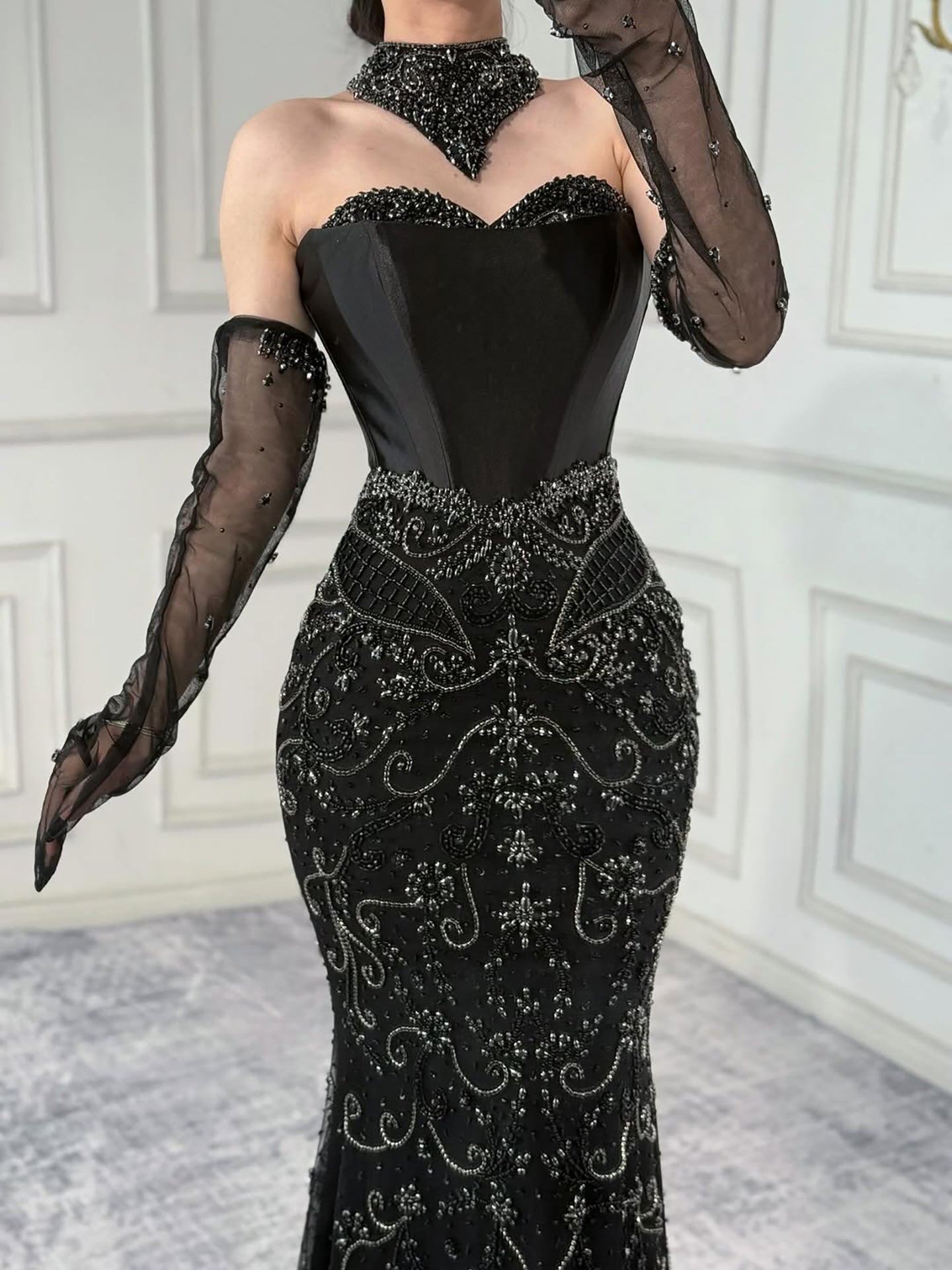 Luxury Beaded Evening Dress Sheer Long Gloves LA72929 - SERENE HILL