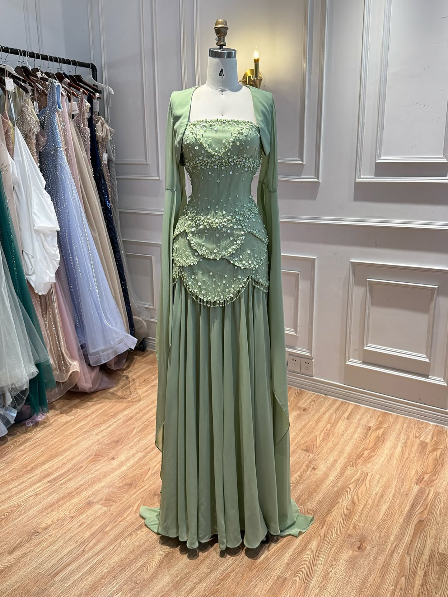 Luxury Pink Beaded A Line Dress with Chiffon Cape Sleeves LA72978B SERENE HILL