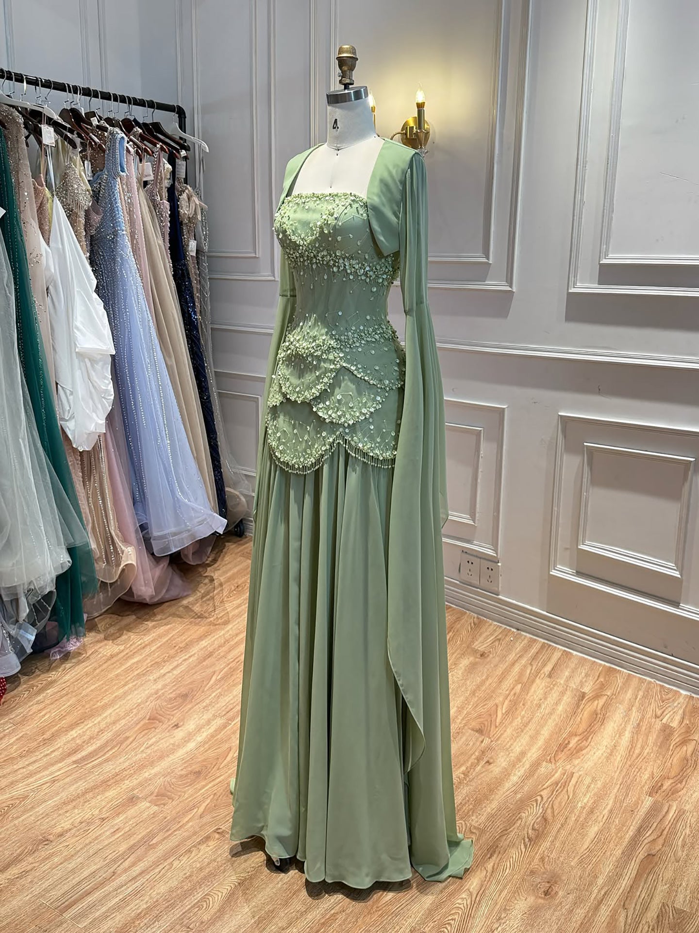 Luxury Pink Beaded A Line Dress with Chiffon Cape Sleeves LA72978B SERENE HILL