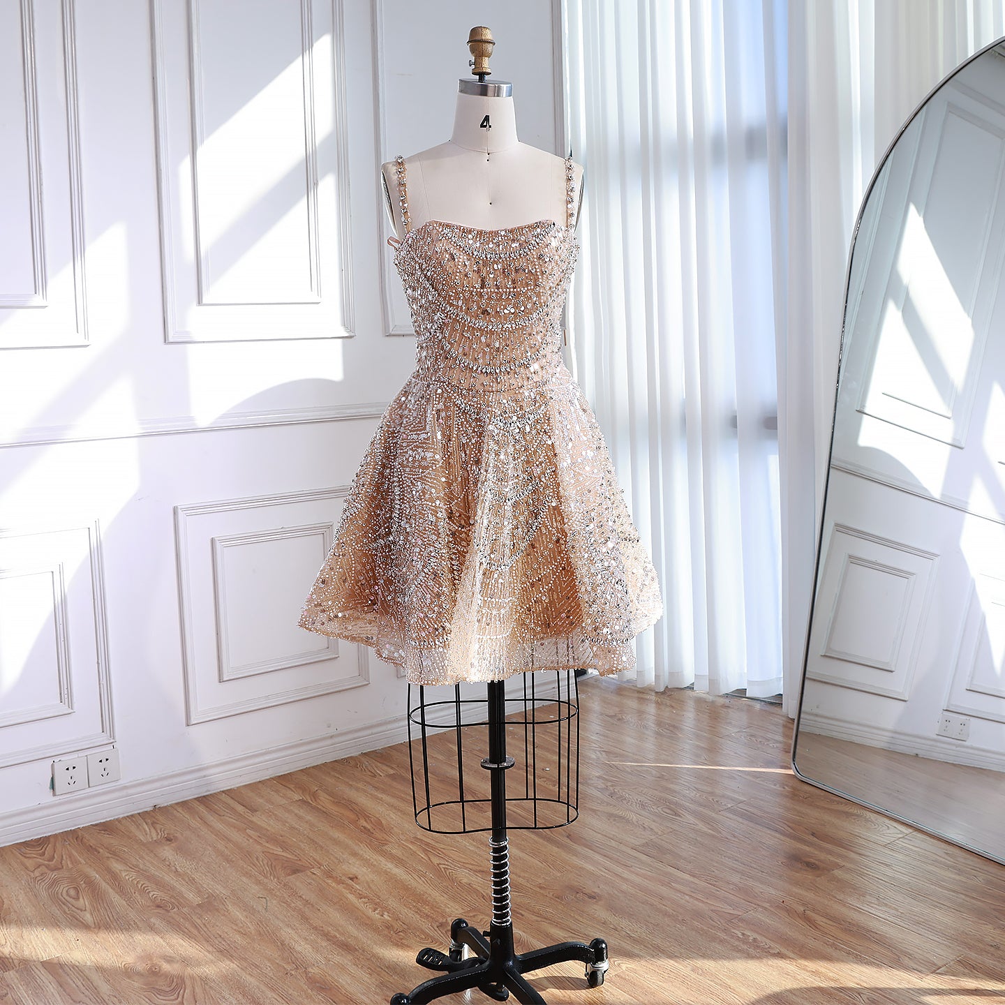 Luxury Nude Crystal Beaded A-Line Short Cocktail Party Dress LA72983 - SERENE HILL