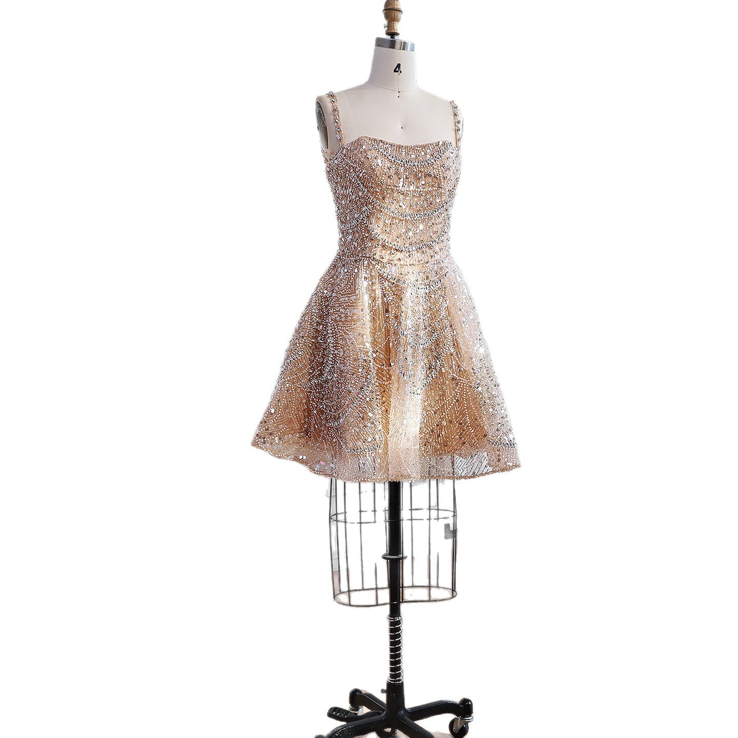 Luxury Nude Crystal Beaded A-Line Short Cocktail Party Dress LA72983 - SERENE HILL