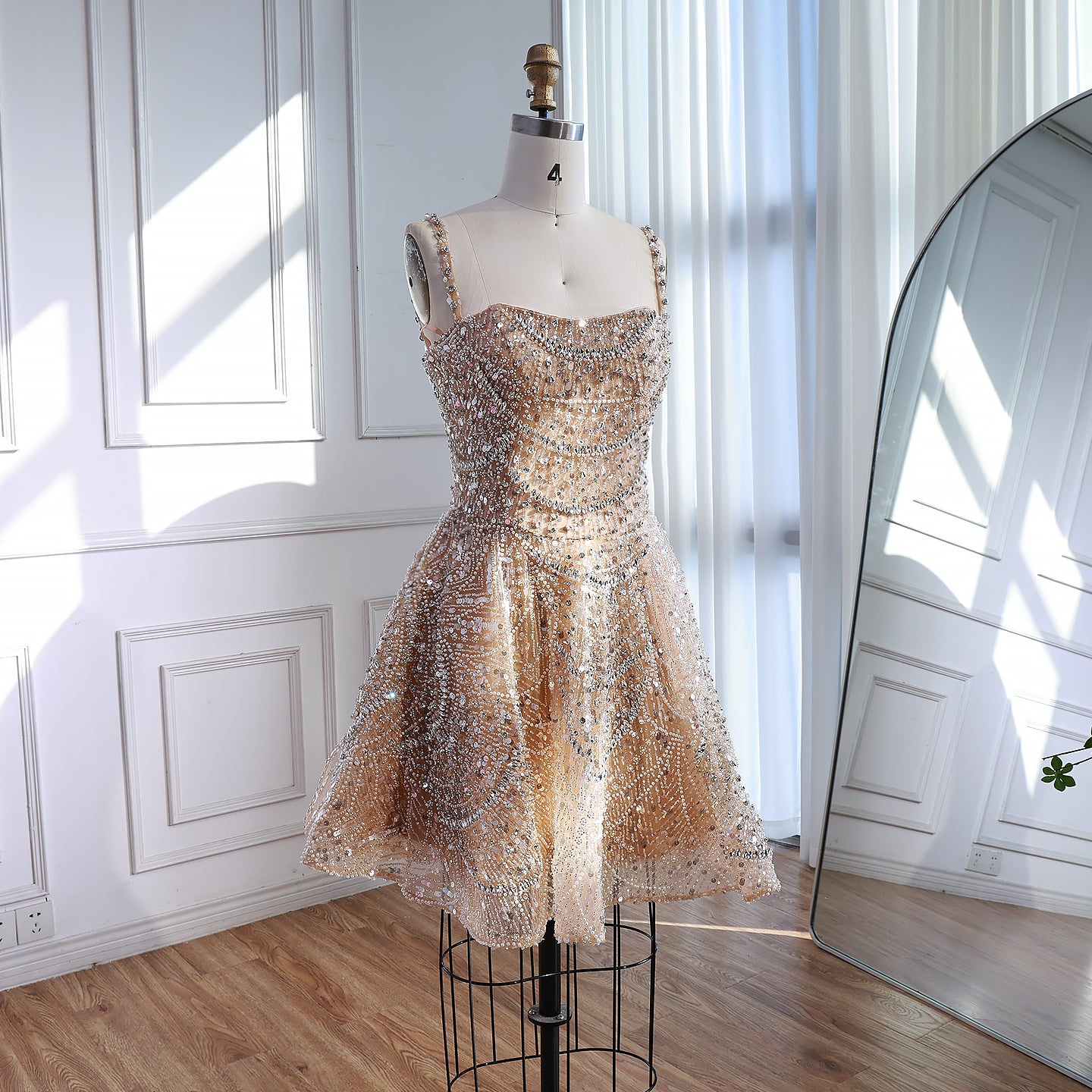 Luxury Nude Crystal Beaded A-Line Short Cocktail Party Dress LA72983 - SERENE HILL