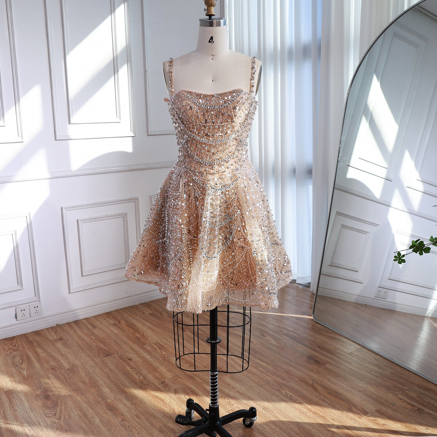 Luxury Nude Crystal Beaded A-Line Short Cocktail Party Dress LA72983 - SERENE HILL