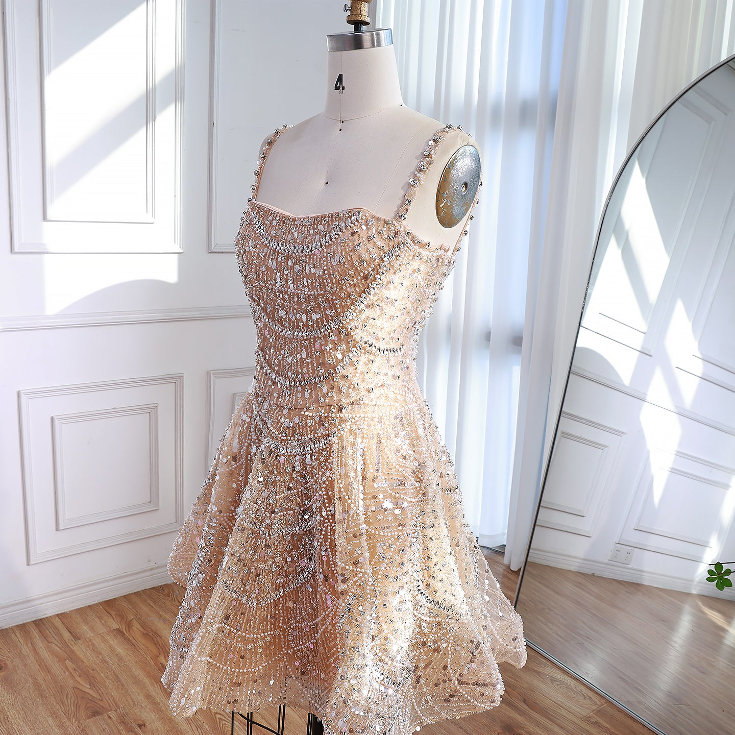 Luxury Nude Crystal Beaded A-Line Short Cocktail Party Dress LA72983 - SERENE HILL