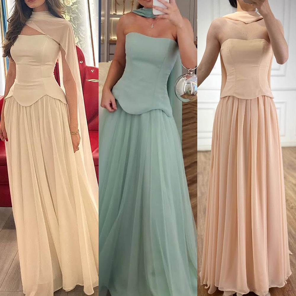 Luxury Turquoise A Line Evening Dress with Cape LA73012 - SERENE HILL