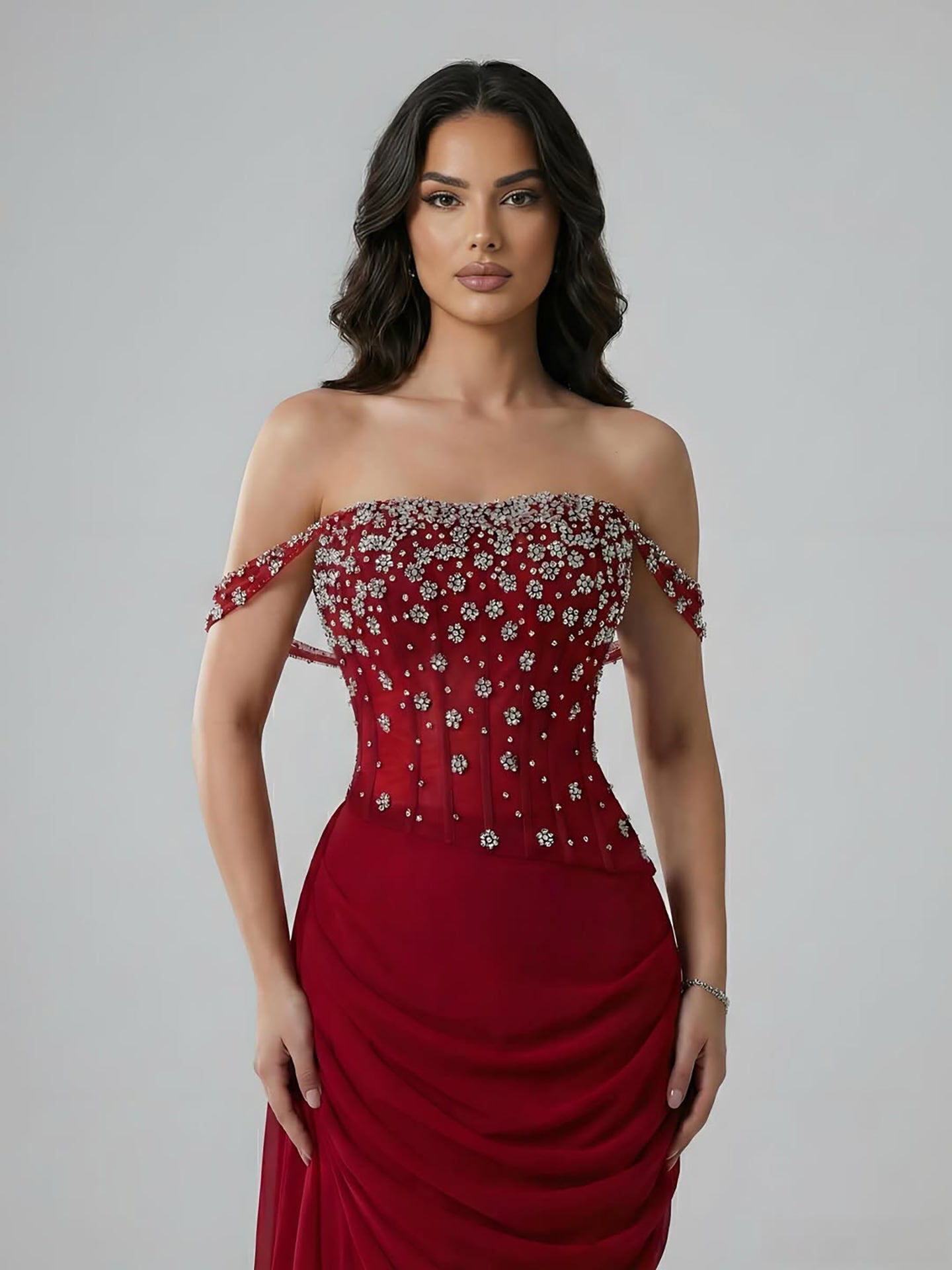 Luxury Black Beaded Mermaid Prom Dress with Spaghetti Straps LA73047