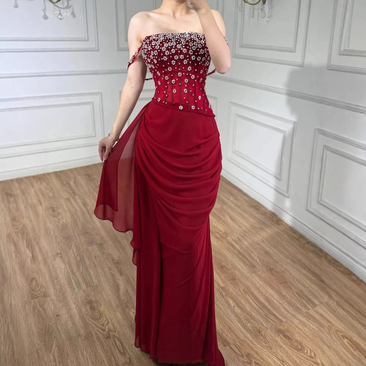 Luxury Black Beaded Mermaid Prom Dress with Spaghetti Straps LA73047