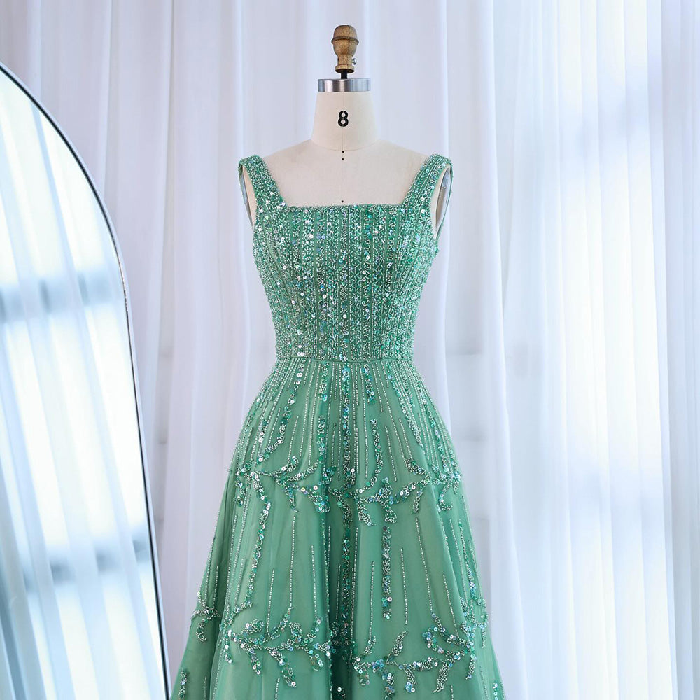 Elegant Sage Green Beaded A-Line Evening Dress LA73064 - SERENE HILL
