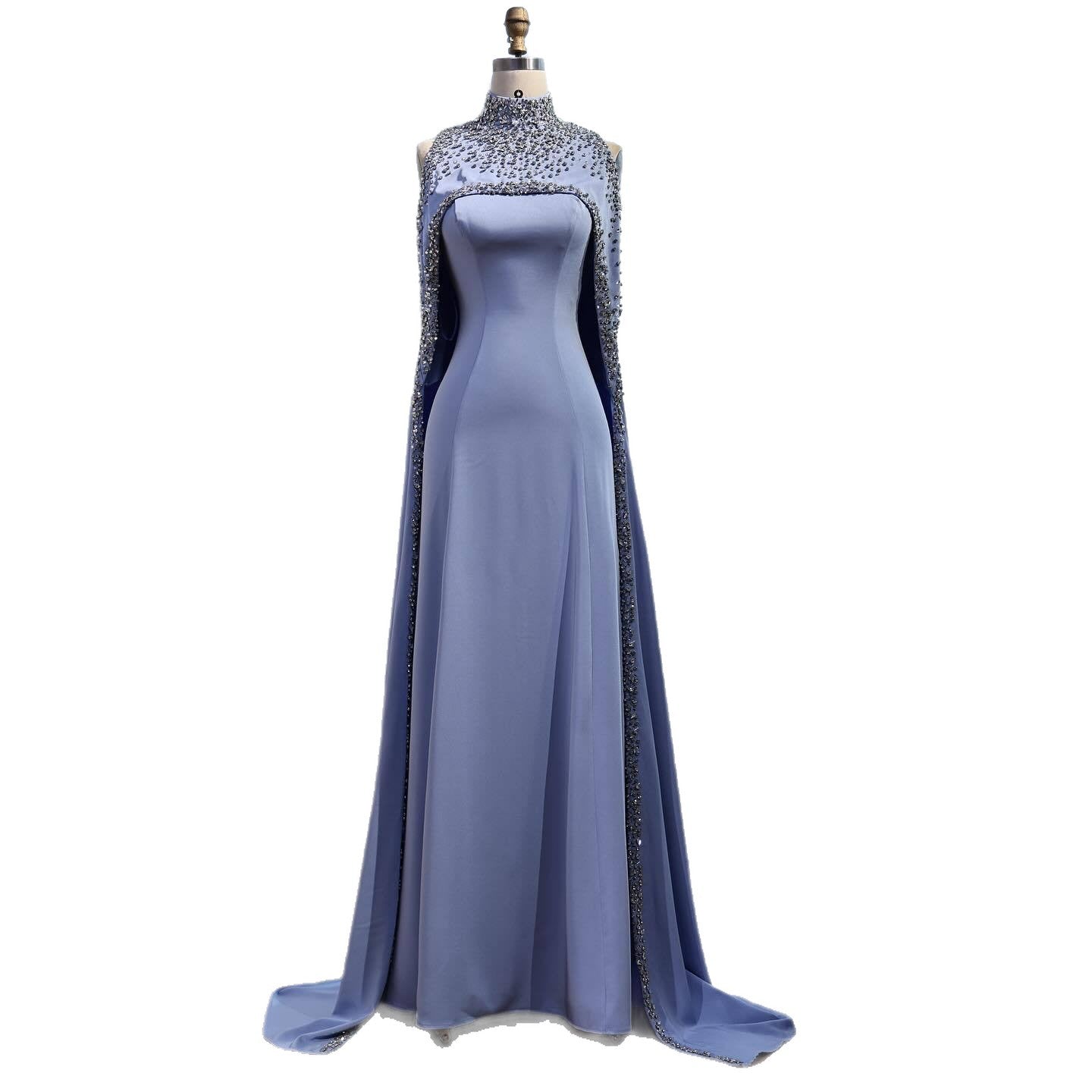 Elegant High Neck Evening Dress with Crystals and Long Cape LA73068 SERENE HILL
