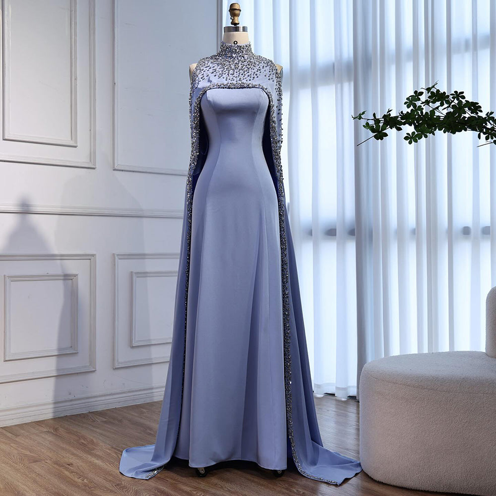 Elegant High Neck Evening Dress with Crystals and Long Cape LA73068 SERENE HILL