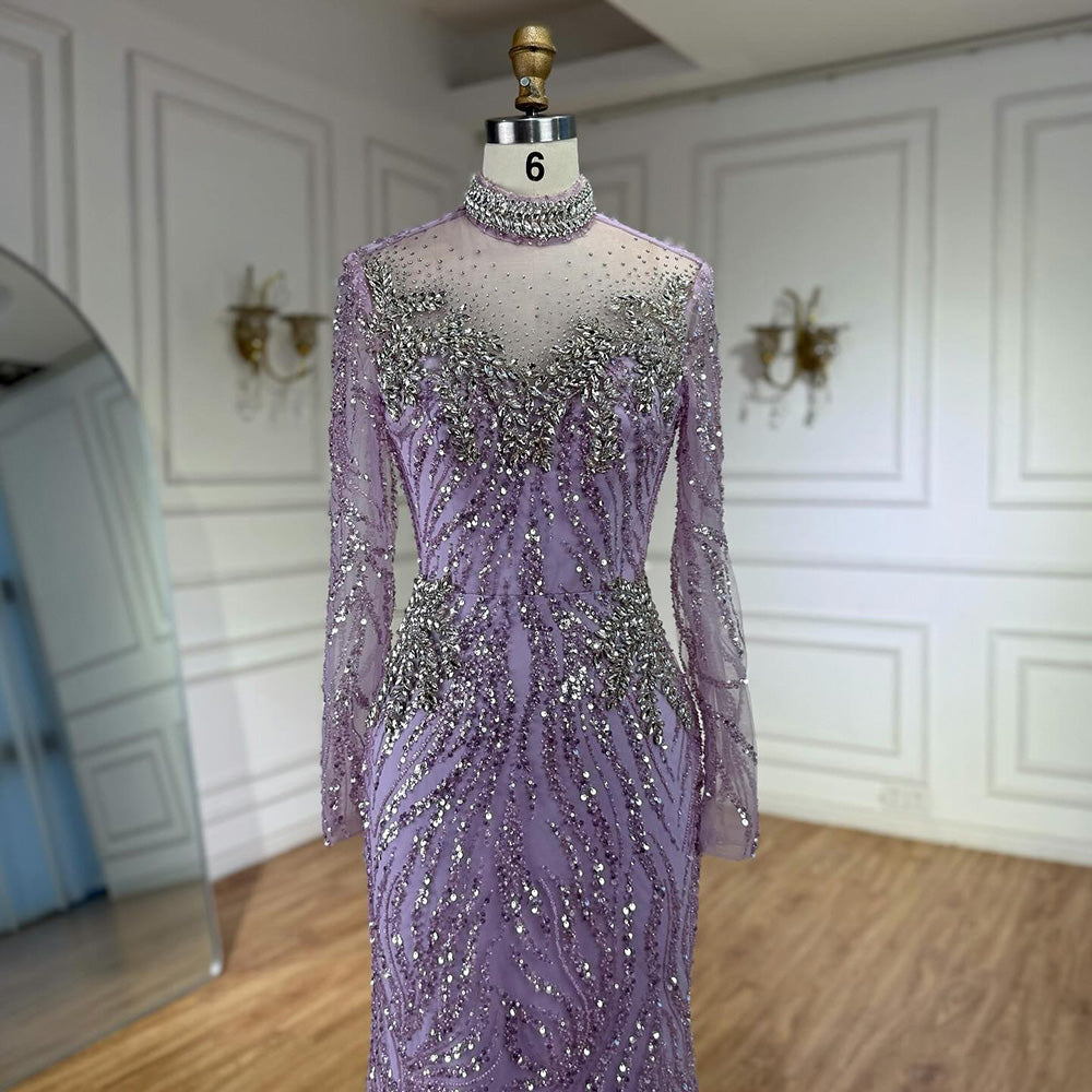 Luxury Silver Nude Beaded Mermaid Evening Dress LA73083 - SERENE HILL