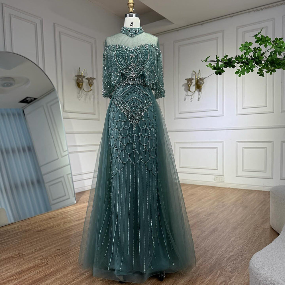 Luxury Gray Beaded Evening Dress with Overskirt LA73129 - SERENE HILL