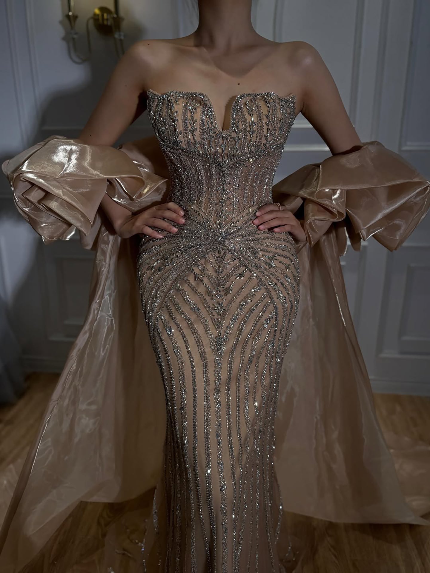 Luxury Light Blue Diamond Evening Dress With Ruffle Cape LA73141 SERENE HILL