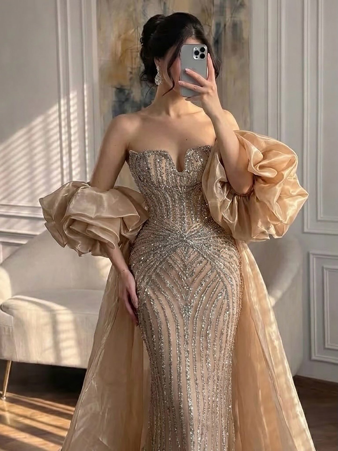 Luxury Light Blue Diamond Evening Dress With Ruffle Cape LA73141 SERENE HILL