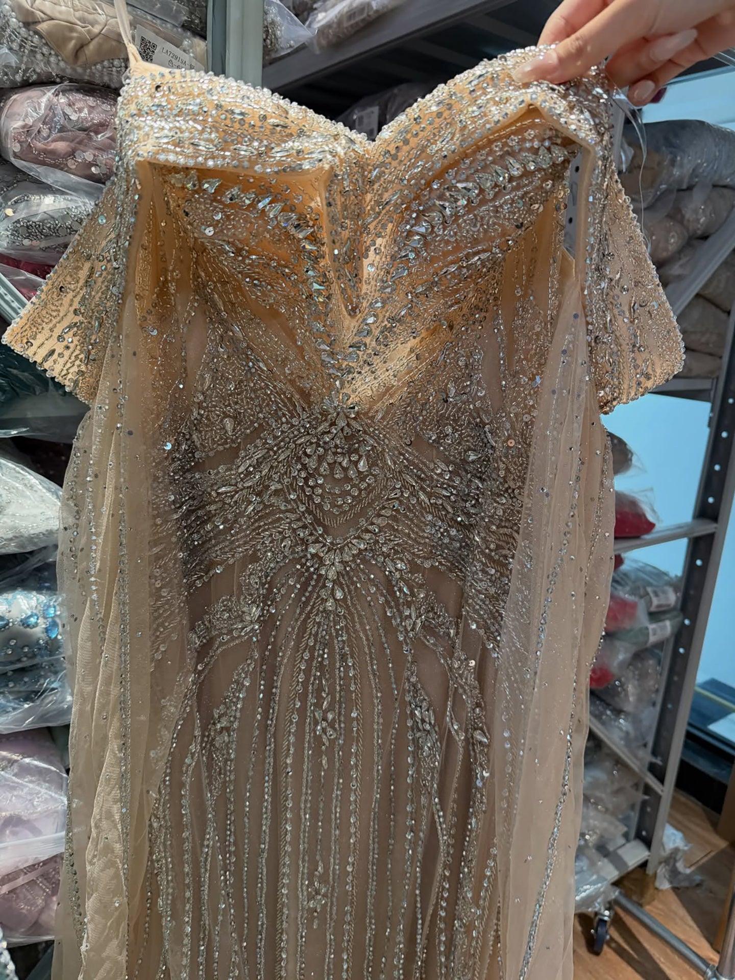 Luxury Pink Beaded Evening Dress with Cape Sleeves LA73151A SERENE HILL