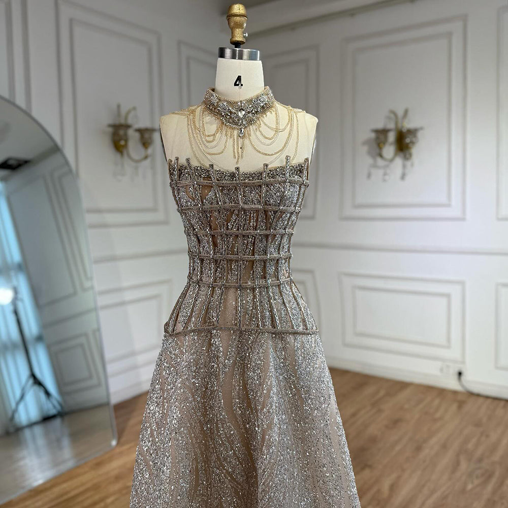 Luxury Nude Beaded A-Line Evening Dress for Women Formal Occasion LA73163 - SERENE HILL