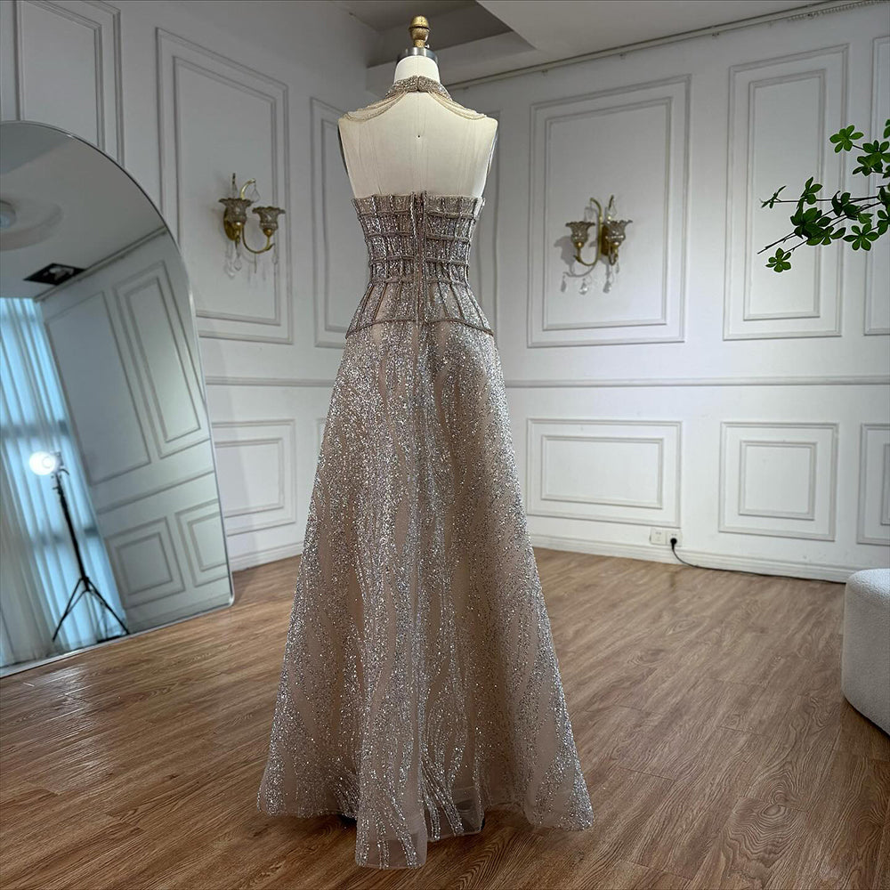 Luxury Nude Beaded A-Line Evening Dress for Women Formal Occasion LA73163 - SERENE HILL